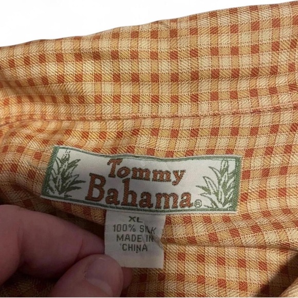 Tommy Bahama Mens XL Silk Button Up Shirt Short Sleeve Lightweight Orange Check - Picture 5 of 5